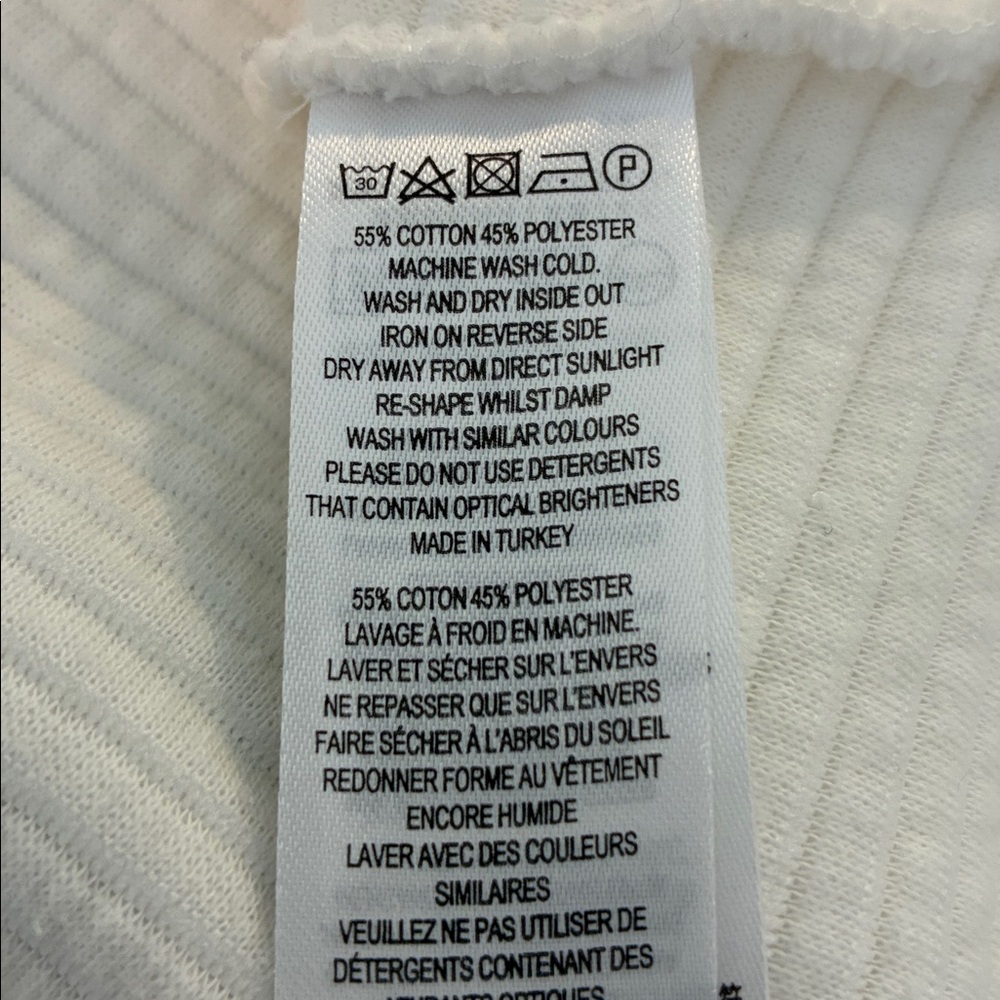 French Connection Winter White Wide Ribbed Short Sleeve Knit Sweater Top - Picture 7 of 9